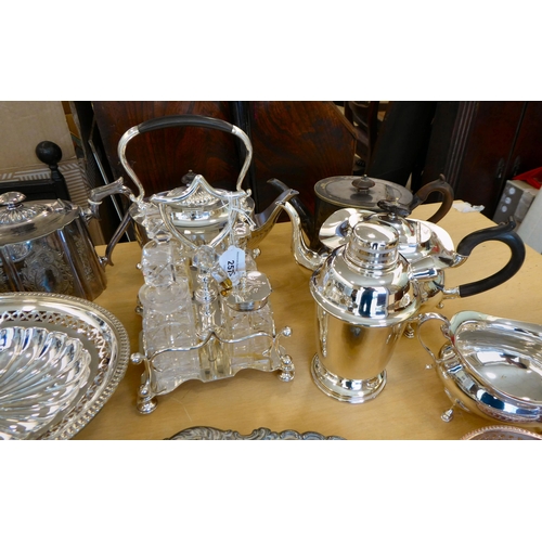 257 - Silver plated tableware: to include a cruet with four glass bottles
