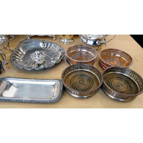 257 - Silver plated tableware: to include a cruet with four glass bottles