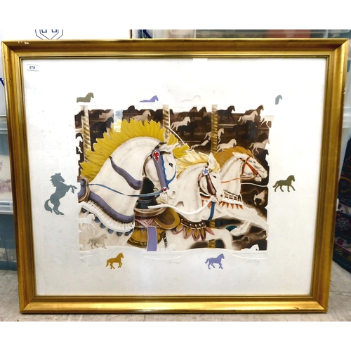 278 - Three framed prints: to include after Chick Bragg - 'Carousel'&nbsp; Limited Edition 36/300 coloured... 