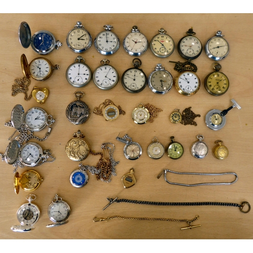 281 - Pocket and fob watches, some on chains&nbsp; variously cased and strapped