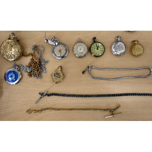 281 - Pocket and fob watches, some on chains&nbsp; variously cased and strapped