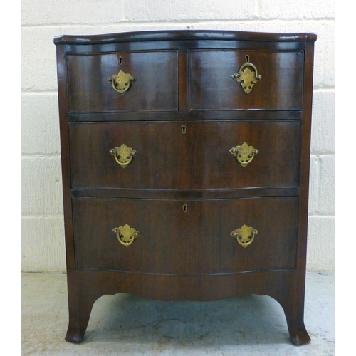 288 - A late 19thC mahogany serpentine front, four drawer dressing chest, raised on bracket feet&nbsp; 30