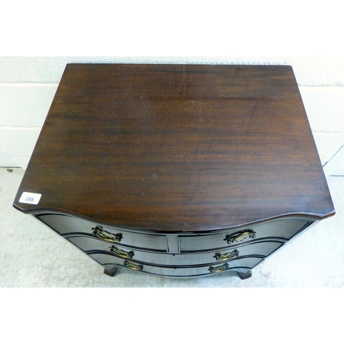 288 - A late 19thC mahogany serpentine front, four drawer dressing chest, raised on bracket feet&nbsp; 30