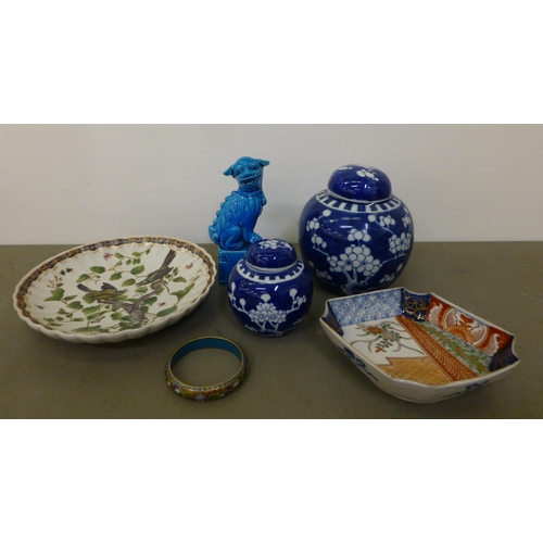 103 - Chinese and Japanese ceramics: to include a blue glazed Dog of Fo  6.5