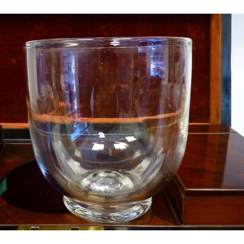 105 - An early 19thC flame veneered mahogany tea casket with straight sides, opposing, flush fitting brass... 