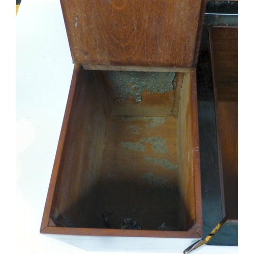 105 - An early 19thC flame veneered mahogany tea casket with straight sides, opposing, flush fitting brass... 