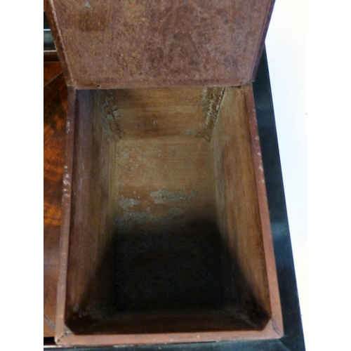 105 - An early 19thC flame veneered mahogany tea casket with straight sides, opposing, flush fitting brass... 
