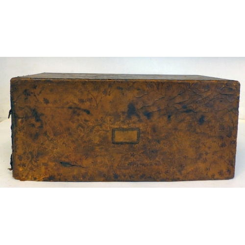 105 - An early 19thC flame veneered mahogany tea casket with straight sides, opposing, flush fitting brass... 