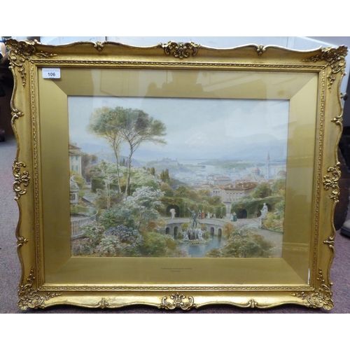 106 - E Wake Cook - 'Florence and The Valley of The Arno'&nbsp; watercolour&nbsp; bears a signature & ... 