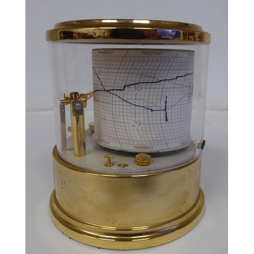 107 - A modern French made lacquered brass cased, desktop barograph of cylindrical form  5