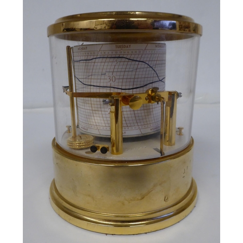 107 - A modern French made lacquered brass cased, desktop barograph of cylindrical form  5