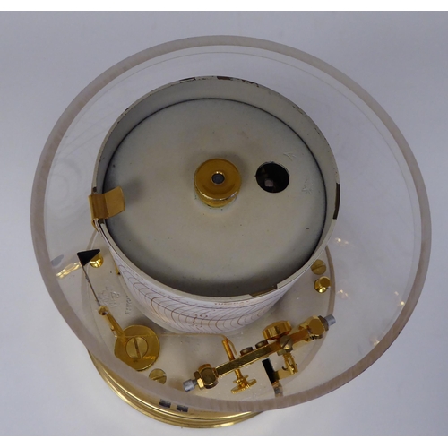 107 - A modern French made lacquered brass cased, desktop barograph of cylindrical form  5