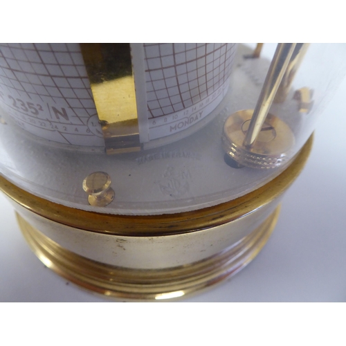 107 - A modern French made lacquered brass cased, desktop barograph of cylindrical form  5