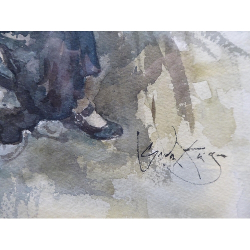 111 - Gordon King - a flower seller&nbsp; watercolour&nbsp; bears a signature&nbsp; 13