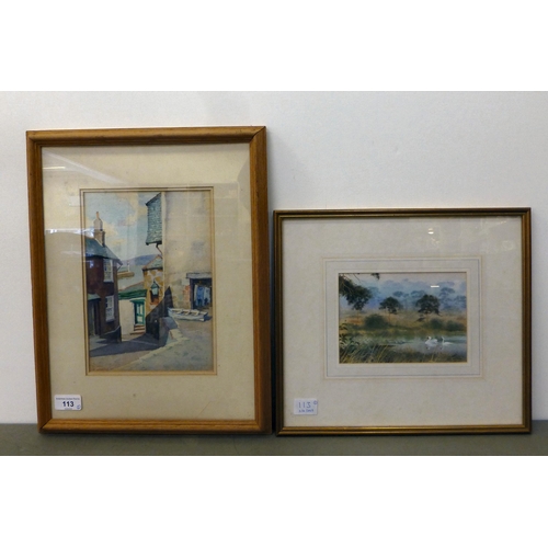 113 - Two watercolours, viz. James Heseldin - 'Back Road East, St Ives'&nbsp; bears a signature&nbsp; 9.75... 