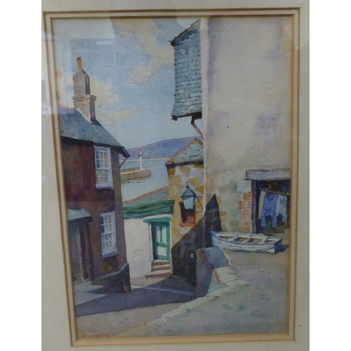 113 - Two watercolours, viz. James Heseldin - 'Back Road East, St Ives'&nbsp; bears a signature&nbsp; 9.75... 