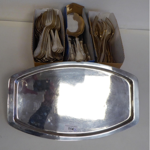114 - Silver plated flatware: to include fiddle and thread pattern; and an oval Wiskemann tray&nbsp; 15