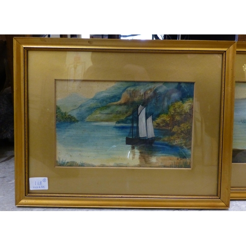 118 - Three framed pictures: to include KJ Messer - a landscape study&nbsp; watercolour&nbsp; bears a sign... 