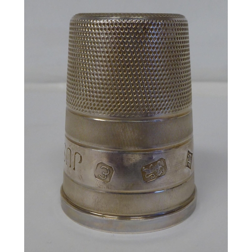 68 - A silver 'Just a Thimble Full' tot cup&nbsp; BC & S&nbsp; Birmingham 1979&nbsp; cased