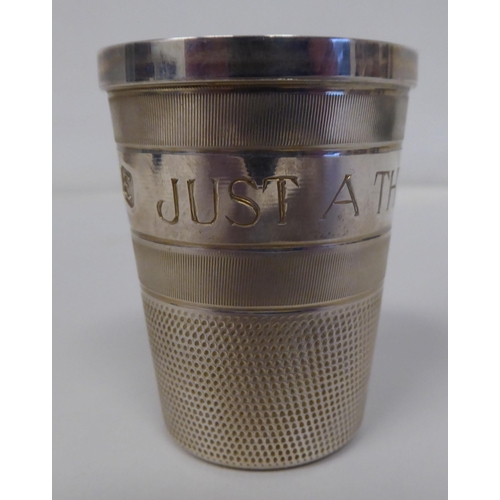 68 - A silver 'Just a Thimble Full' tot cup&nbsp; BC & S&nbsp; Birmingham 1979&nbsp; cased