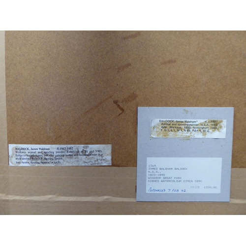 77 - James Baldock - 'Windsor Great Park'&nbsp; watercolour&nbsp; bears a signature & labels verso&nb... 