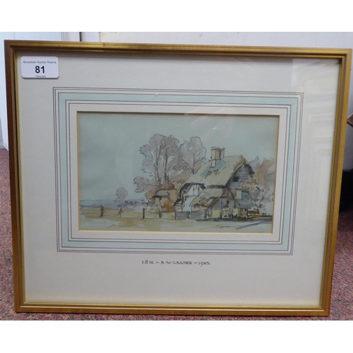 81 - Attributed to BW Leader - a rural thatched cottage&nbsp; watercolour&nbsp; 5