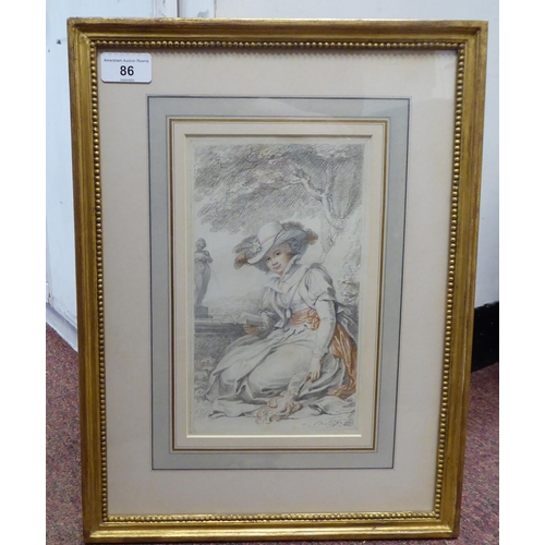 86 - An early 19thC portrait, a girl seated, reading in a garden&nbsp; drawing&nbsp; 9