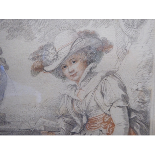86 - An early 19thC portrait, a girl seated, reading in a garden&nbsp; drawing&nbsp; 9
