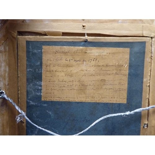 87 - I Sabey - an early 19thC head and shoulders portrait, a girl wearing an upstand ruff  watercolour  b... 