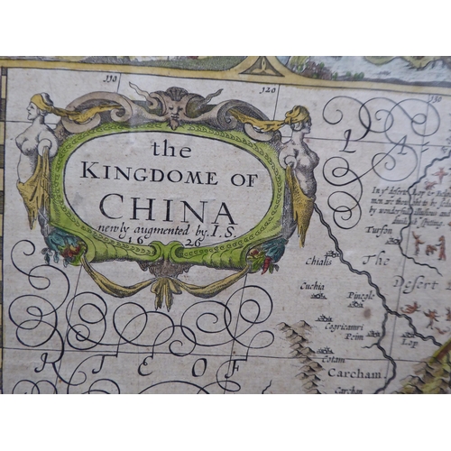 88 - A John Speed coloured map 'The Kingdome of China, Newly Augmented by I.S 1626, a double page map wit... 