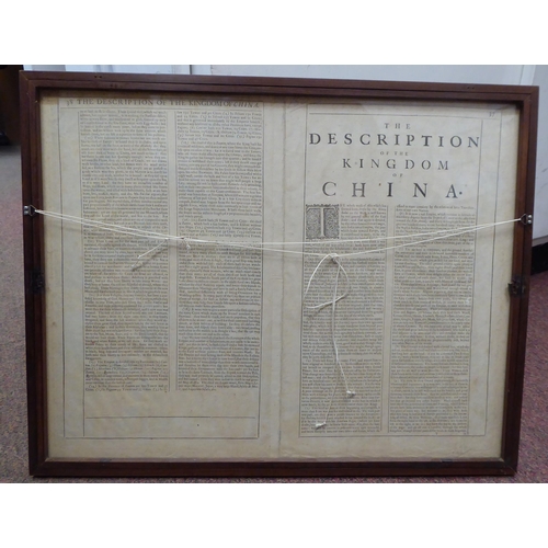 88 - A John Speed coloured map 'The Kingdome of China, Newly Augmented by I.S 1626, a double page map wit... 