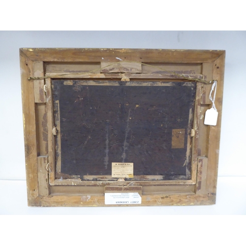 91 - Early 19thC British School - a study of two figures in a wooded lane with cattle beyond  oil on pane... 