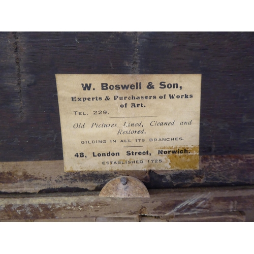 91 - Early 19thC British School - a study of two figures in a wooded lane with cattle beyond  oil on pane... 