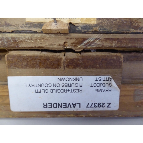 91 - Early 19thC British School - a study of two figures in a wooded lane with cattle beyond  oil on pane... 