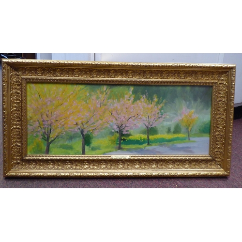 92 - Roland Richardson - 'Cherries Occoquan Park'&nbsp; oil on board&nbsp; bears a signature verso & ... 