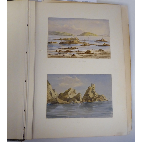 93 - An 1870s watercolour album, featuring scenic landmarks, locations around small islands of Britain an... 