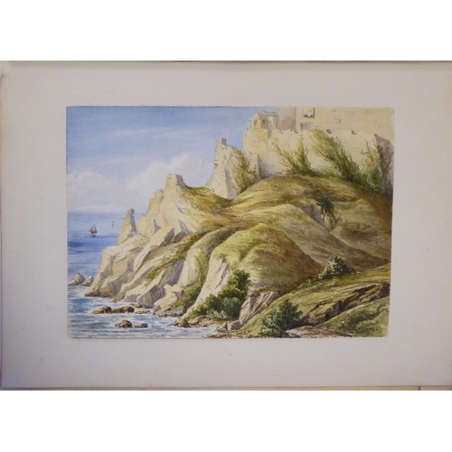 93 - An 1870s watercolour album, featuring scenic landmarks, locations around small islands of Britain an... 