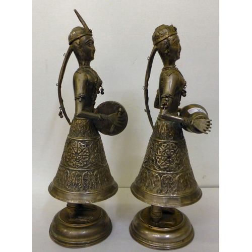 23 - Two modern Asian galvanised metal figures, playing musical instruments&nbsp; 15