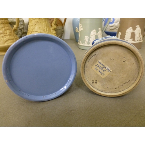 280 - 19thC and later jugs: to include a Victorian salt glazed Harvest jug with a silver plated lid&nbsp; ... 