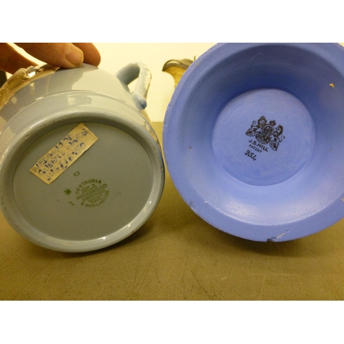 280 - 19thC and later jugs: to include a Victorian salt glazed Harvest jug with a silver plated lid&nbsp; ... 