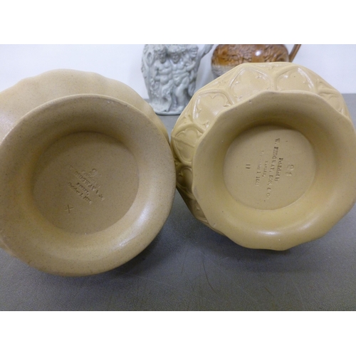 280 - 19thC and later jugs: to include a Victorian salt glazed Harvest jug with a silver plated lid&nbsp; ... 