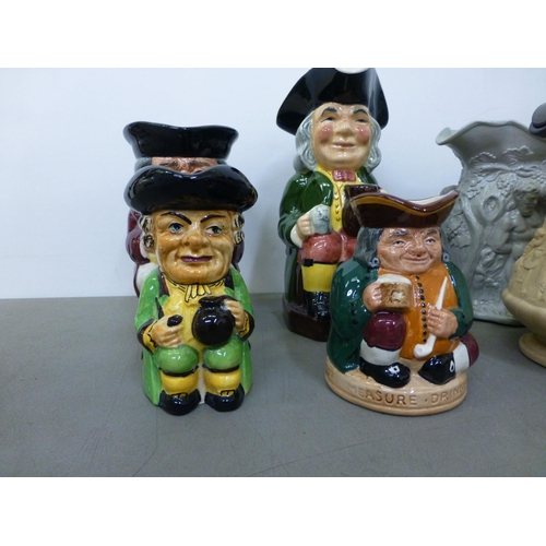 280 - 19thC and later jugs: to include a Victorian salt glazed Harvest jug with a silver plated lid&nbsp; ... 