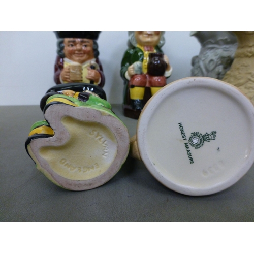 280 - 19thC and later jugs: to include a Victorian salt glazed Harvest jug with a silver plated lid&nbsp; ... 