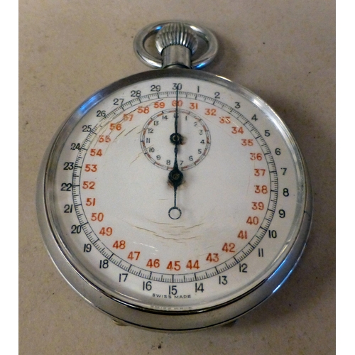 15 - A military issue chrome cased stop watch with an Arabic dial
