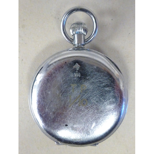 15 - A military issue chrome cased stop watch with an Arabic dial