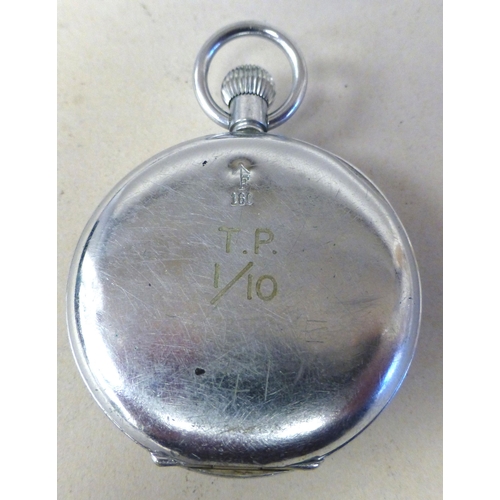 15 - A military issue chrome cased stop watch with an Arabic dial
