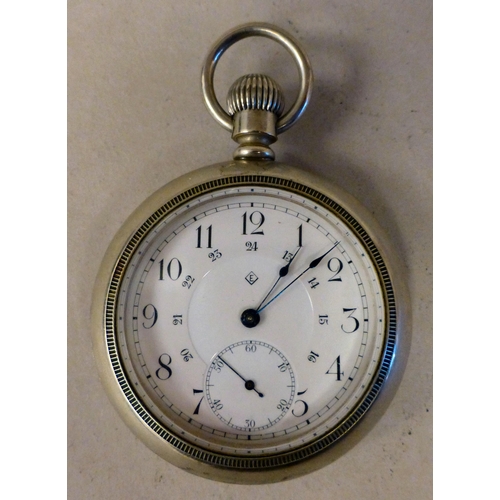 19 - A T.Eaton Company Ltd, silver plated pocket watch, faced by an enamelled Arabic dial