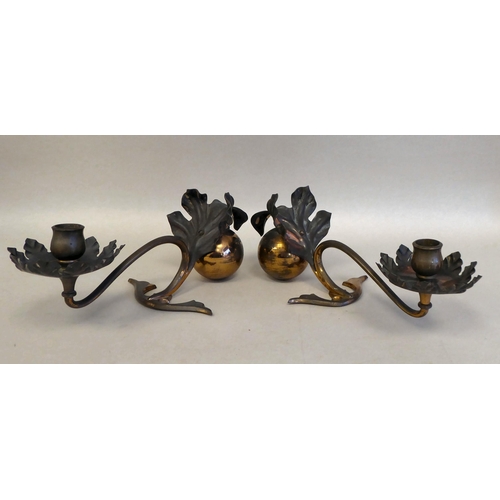 26 - A pair of late 19thC Bensons copper and brass counterbalanced table candlesticks with naturalistical... 