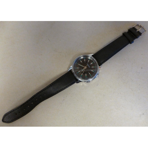 28 - A Sekonda stainless steel cased manual alarm watch, faced by a baton dial