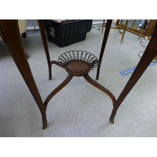 281 - A late 19thC French, brass bound parquetry inlaid kingwood side table, the top raised on cabriole le... 